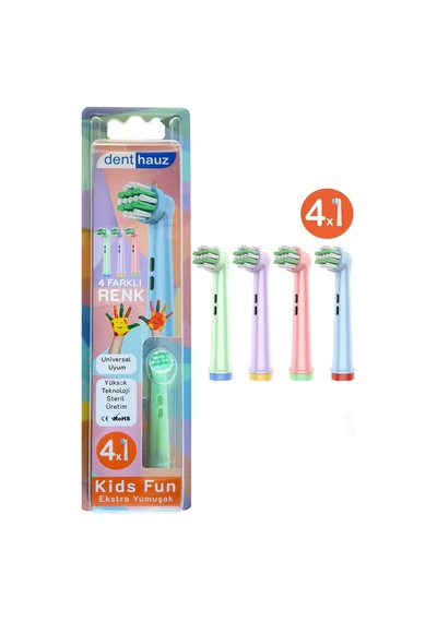 Kids Fun - Çocuklara Özel Extra Yumuşak Oral B Şarjlı Diş Fırçası Yedek Başlığı - 4'lü Yedek Başlık