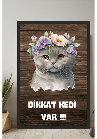 Kedi Tasarımlı Çerçeve Görünümlü Mdf Tablo Çok Renkli - 713607527 Çok Renkli