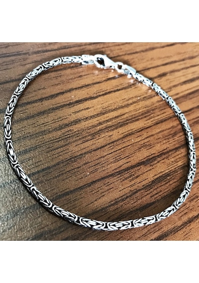 Takı Dükkanı 925 Ayar Gümüş Erkek Bileklik Yuvarlak Kral Model 2.5mm Genişlik 20cm Uzunluk msb01