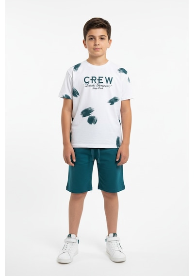 Toontoy Kids Toontoy Erkek Çocuk 2'li Crew Yazı Baskılı Şortlu Takım Petrol Mavi