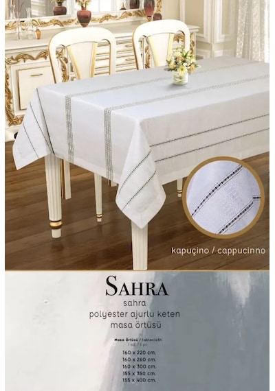 160x260 Cm Sahra Kapiçino Polyester Ajurlu Keten Dantelli Modern Masa Tasarımı Sarı