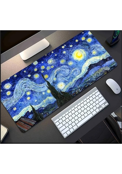 70x30 Cm Van Gogh Yıldızlı Gece Tasarımı Kaydırmaz Taban Speed Yüzey Oyuncu Mouse Pad Gaming