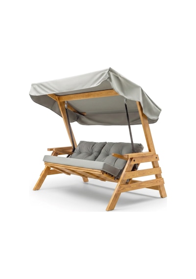 Riva Swing Ahşap Dış Mekan Bahçe Balkon Ve Teras Salıncağı Açık Renk Ağaç Salıncak Gri