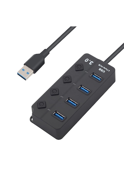 Onezero 1215 Bağımsız Şalterli 4 Portlu Güç Beslemeli Usb Hub Çoklayıcı 1x Usb 3.0 + 3x Usb 2.0 1.2 Metre Kablolu Masaüstü Dağıtıcı