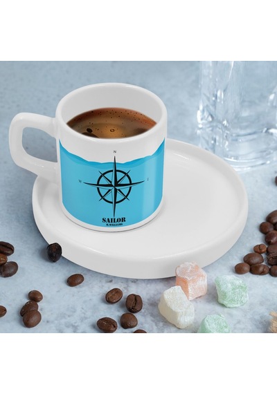 Bk Gift Kişiye Özel Sunum Tabaklı Denizci Tasarımlı Kahve Fincanı-6, Sevgiliye Hediye, Arkadaşa Hediye, Denizciye Hediye Kobitmeyen137806 Bk Gift