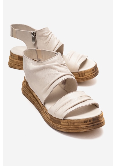 Luvishoes Lunas Krem Hakiki Deri Yandan Fermuarlı Kadın Sandalet Krem