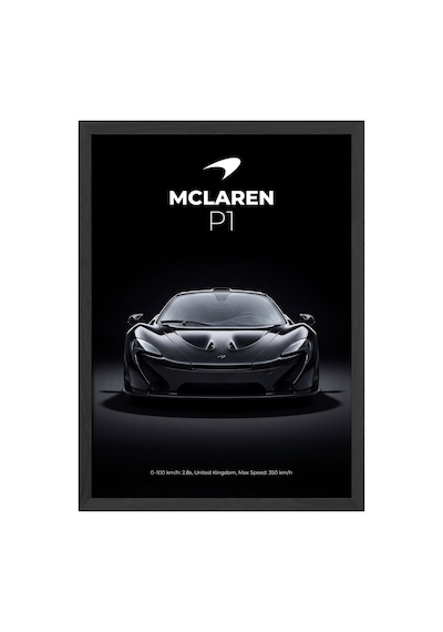 Mclaren P1 Siyah Ahşap Çerçeveli Poster, Dekoratif Araba Duvar Tablosu