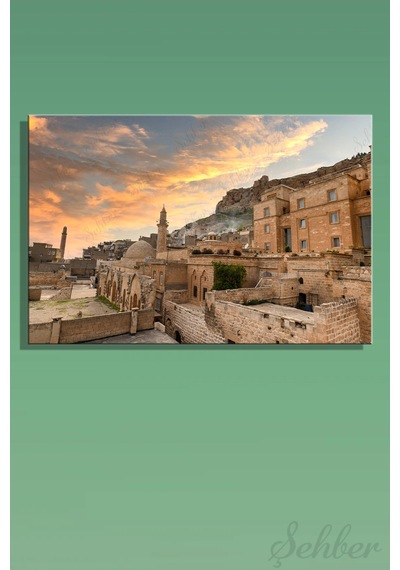 Gün Batımında Tarihi Taş Evleri Ve Minaresiyle Mardin Manzarası Yatay Kanvas Tablo 4049 Çok Renkli