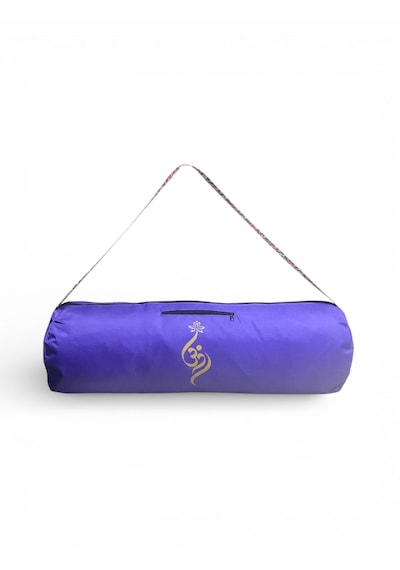 Su Geçirmez Om Baskılı Mat Taşıma Çantası Yoga Fitness Antrenman Çantası 2 Adet Mat Toplama Lastiği Mor