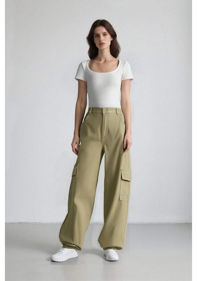 DeFacto Coool Jogger Pantolon Gabardin Kumaş Normal Bel Basic Düz Kargo Cepli B0454AX24SPKH461