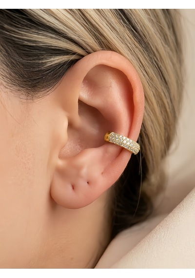 Minimal Işıltılı Zirkon Taşlı Kıkırdak Cuff Gold Renk Küpe Gold