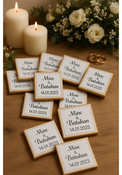 24 Adet Kişiye Özel Stickerlı Sütlü Çikolata - Nikah Hediyesi - Kız İsteme Çikolata - Nişan Sunum