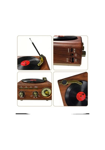 Magicool Nostaljik Tasarım Plak Çalar Görünümlü Radyolu Bluetooth Hoparlör Retro Müzik Plak