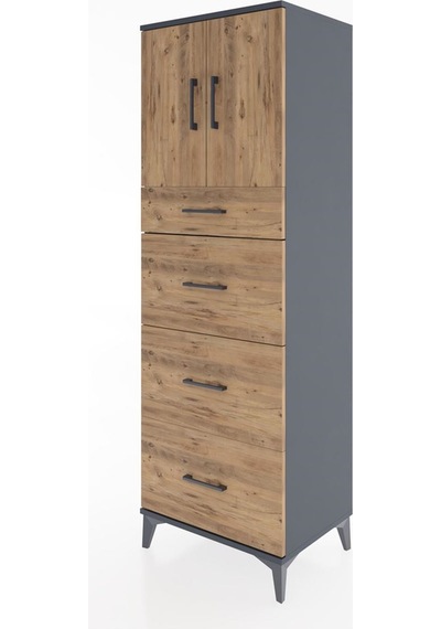 Hyperion Dolap Tek Raflı 4 Çekmeceli 2 Kapaklı 60x44x182 Antrasit-çam Antrasit