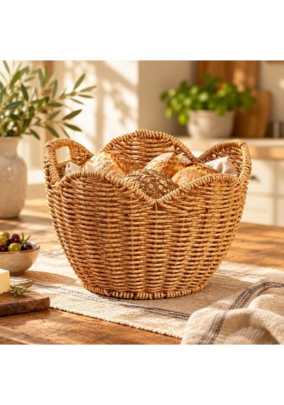 Rattan Hasır Sepet Dekoratif Ekmeklik Meyvelik Sunum Organizeri