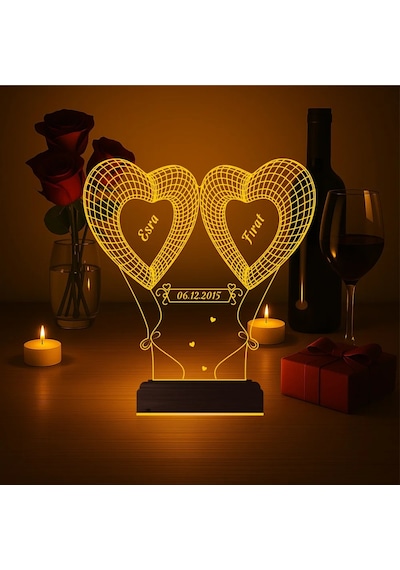 Luvivia Kalp Sevgiliye Hediye Kişiye Özel 3d Lamba - Masa Gece Lambası V23