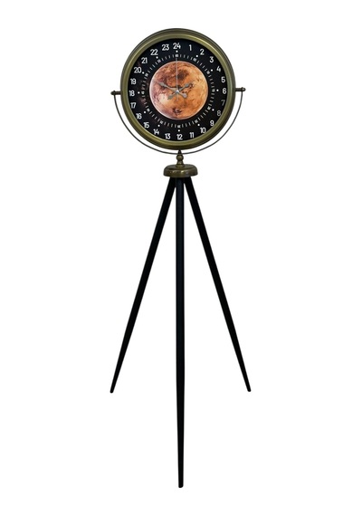 Eskitme 24 Saat Göstergeli Özel Tasarım Tripod Ayaklı Saat 24 Saat Göstergeli Bakır Kadran