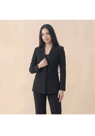 Orvelia Yaka Ve Cep Kristal İşlemeli Tailored Magenta Blazer Ceket Ve Pantolon Takım siyah Orvelia Yaka Ve Cep Kristal İşlemeli Tailored Magenta Blazer Ceket Ve Pantolon Takım siyah