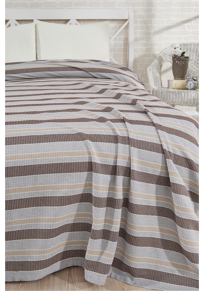 Pamuklu Gri Çarşaflı Lastikli Çarşaflı Pike Takımı 200x230 Kahverengi