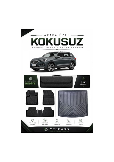 Seat Tarraco 2020 Model Aracınıza Özel 4d Karbonlu Kauçuk Paspas Takımı Ve Bagaj Havuzu