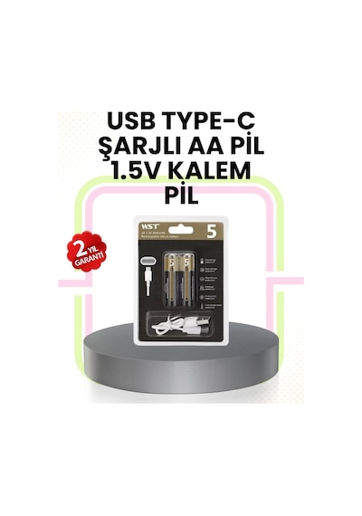 Tekrar Şarj Edilebilir Aa Usb Type-c Pil 1000+ Döngü 1.5v Sabit Voltaj Mh-hs8312-3326