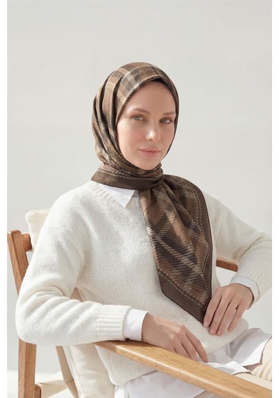 Silk Home Viskon Velora Eşarp Dört Mevsim Ekose Desen Sütlü Kahve 90x90 Çok Renkli