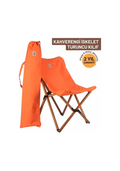 Bag The Joy Ahşap Kahverengi İskelet - Turuncu Kılıf Sandalye Turuncu