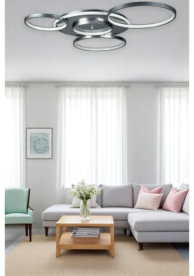 Yaman Modern Tasarım Gri Renk Beyaz Ledli Cafe - Mutfak - Salon Led Avize Gri
