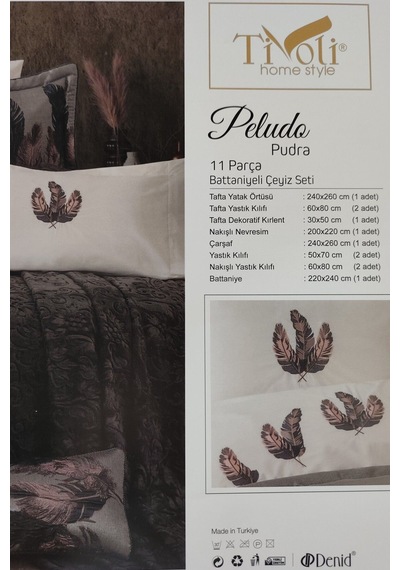 11 Parça Battaniyeli Çeyiz Seti - Tafta Yatak Örtüsü & Nevresimli Çeyiz Takımı-peludo-pudra Pudra Pudra