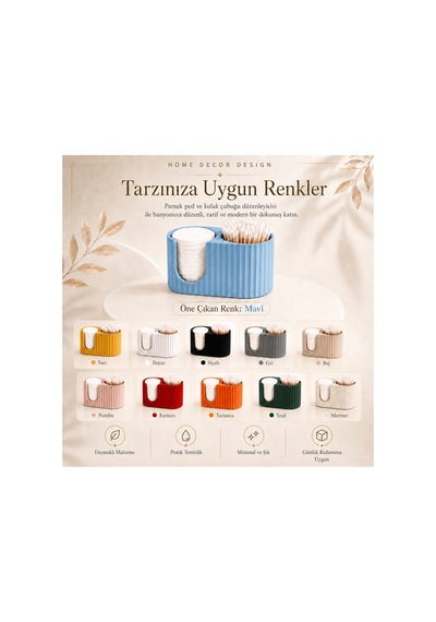 Makyaj Pamuğu Ve Kulak Çubuğu Organizeri 13cmx6cmx7cm Mavi