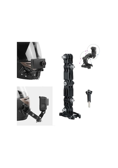 Gplus Gp15 Aksiyon Kamera Uyumlu 4 Yollu 13 Cm Hızlı Tak Uzatma Aparatlı Motor Kask Bağlantı Seti Siyah