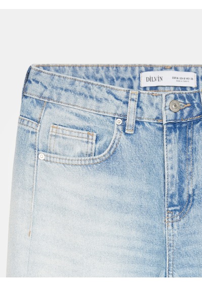 Dilvin 72321 %100 Pamuk Düşük Bel Straight Fit Jean-mavi