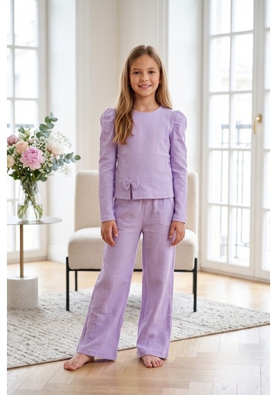 New Kids Kız Takım Çocuk Uzun Kol Lila Fiyonk Detaylı Kız Takım -91227