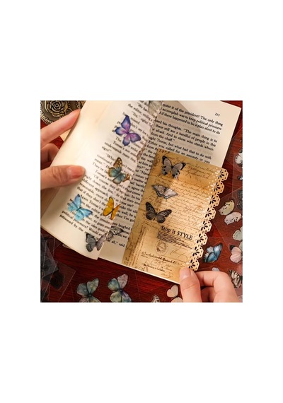 Kolbi Craft 5 Sayfa 25 Adet Şeffaf Vintage Kelebek Sticker Seti Scrapbook Bullet Journal Ajanda Planlayıcı Abanoz
