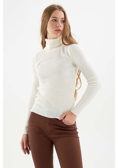 Fashion Friends Kadın Fitilli Balıkçı Yaka Kazak 23k0288k1 Ekru