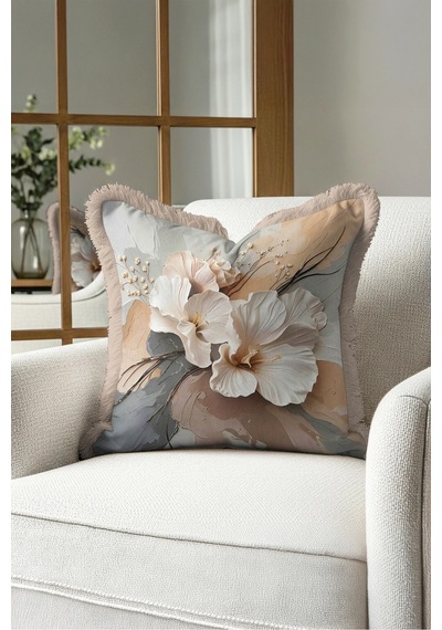 Çiçek Motifli Floral Saçaklı Yastık Kılıfı - Sanatsal Botanik Bej Gri Vizon Püsküllü Kırlent Kılıfı Yalın Vadi Halo Çiçek Motifli Floral Saçaklı Yastık Kılıfı - Sanatsal Botanik Bej Gri Vizon Püsküllü Kırlent Kılıfı Yalın Vadi Halo