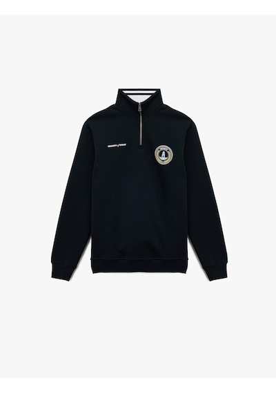 Koton Uzun Kollu Şardonlu Baskılı Yarım Fermuarlı Sweatshirt Lacivert 6wam70114mk Lacivert