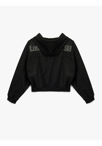 Koton Şardonlu Kapüşonlu Baskılı Cep Detaylı Fermuarlı Sweatshirt Siyah 6wal10488ık Siyah