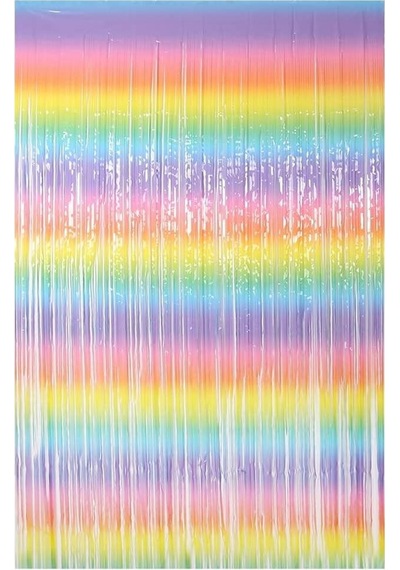 Metalize Arka Fon Kapı Perdesi Makaron Gökkuşağı 100x200 CM
