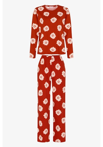 Penti Turuncu Soft Bloom Çiçekli Uzun Kollu Pantolon Pijama Takımı Rg90