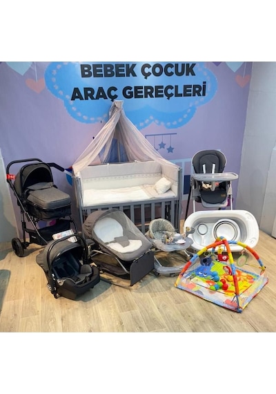 Çeyiz Seti Bebek Arabası Puset Beşik Banyo Seti Yürüteç Ana Dizi Yürüteç Mama Sandalyesi Oyun Halısı Gri Çeyiz Seti Bebek Arabası Puset Beşik Banyo Seti Yürüteç Ana Dizi Yürüteç Mama Sandalyesi Oyun Halısı Gri