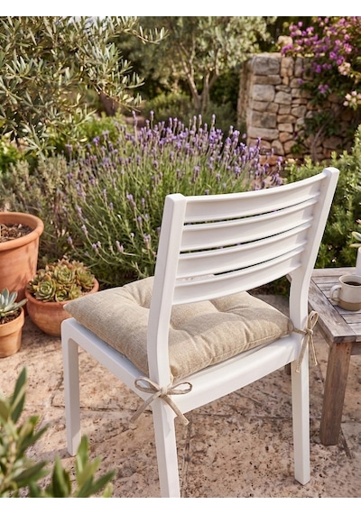 2'li Set 45x45 Cm Bej Bağcıklı Sandalye Minderi - Pamuk Polyester Kumaş Kırpıntı Süngerli Bahçe Ve Mutfak Sandalye Minderi