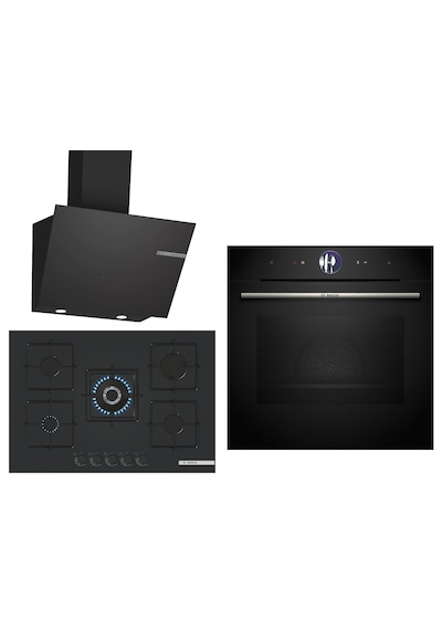 Bosch Black Deluxe HRG7361B1 Buharlı 4D Hot Air 3D Fry - PNQ7B6P31O 75 CM Wok Bek - DWK66PJ60T 3 Lü Ankastre Set 616