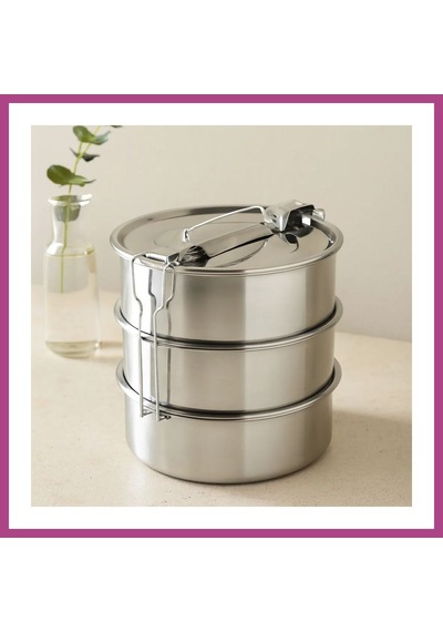 Gees Global 3 Katlı Çelik Sefer Tası 16 Cm - Yemek Taşıma Kabı Gbzs