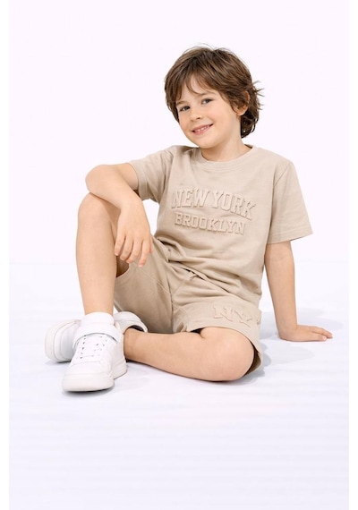 Miniko Kids Erkek Çocuk Kabartma Modelli Pamuk Şortlu Takım Ekru