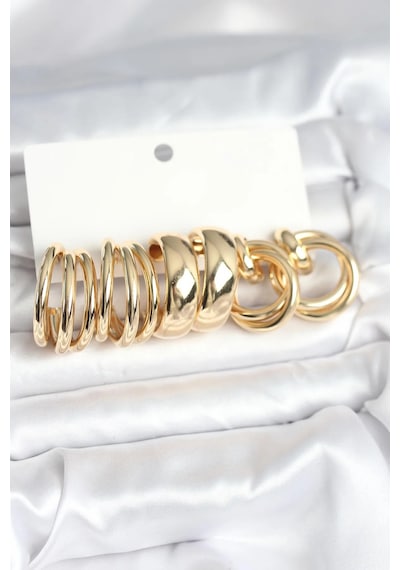 Pirinç Gold Renk 3 Çift Vintage Kadın Küpe Seti Diğer