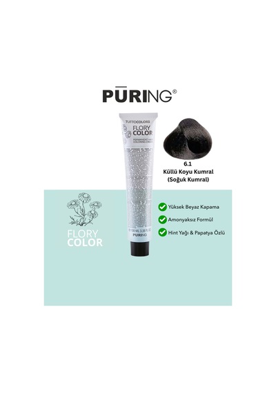Puring Flory Color Papatya Özlü Amonyaksız Saç Boyası Soğuk Kumral 100 ML 6.1 Küllü Koyu Kumral