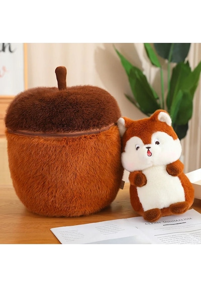 Fındık İçinde Sincap Peluş Oyuncak Büyük Boy Uyku Arkadaşı Yastık Peluş Fermuarlı Özel Seri