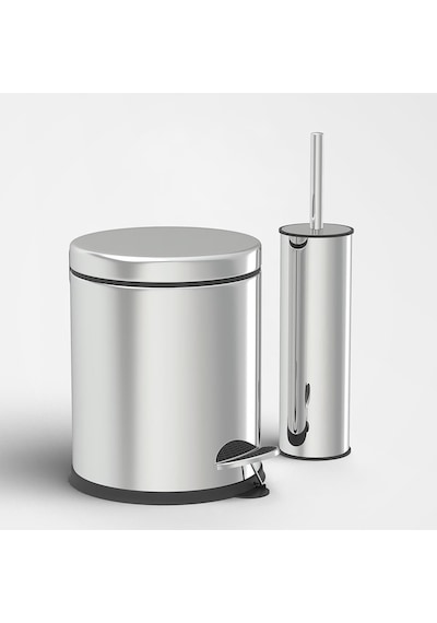 3 Litre Çöp Kovası Ve Tuvalet Fırçası Krom İkili Set