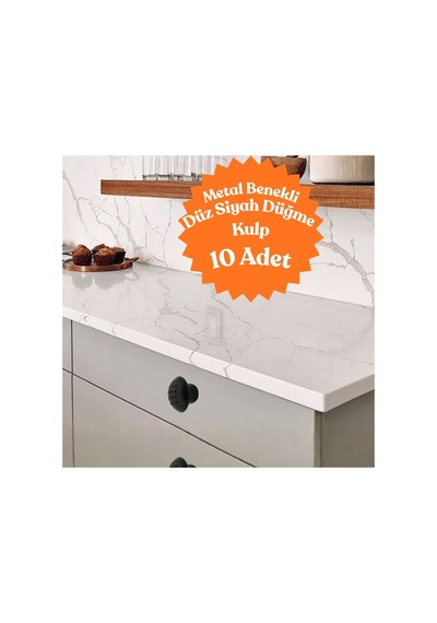 10 Adet Metal Benekli Yuvarlak Düğme Kulp - Çocuk Odası, Mutfak Ve Dolap İçin Modern Çekmece Kulbu Siyah Siyah